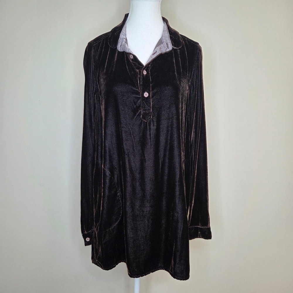 CP Shades Brown Velvet Silk‎ Blend Tunic Shirt Womens Small Silk Made in USA